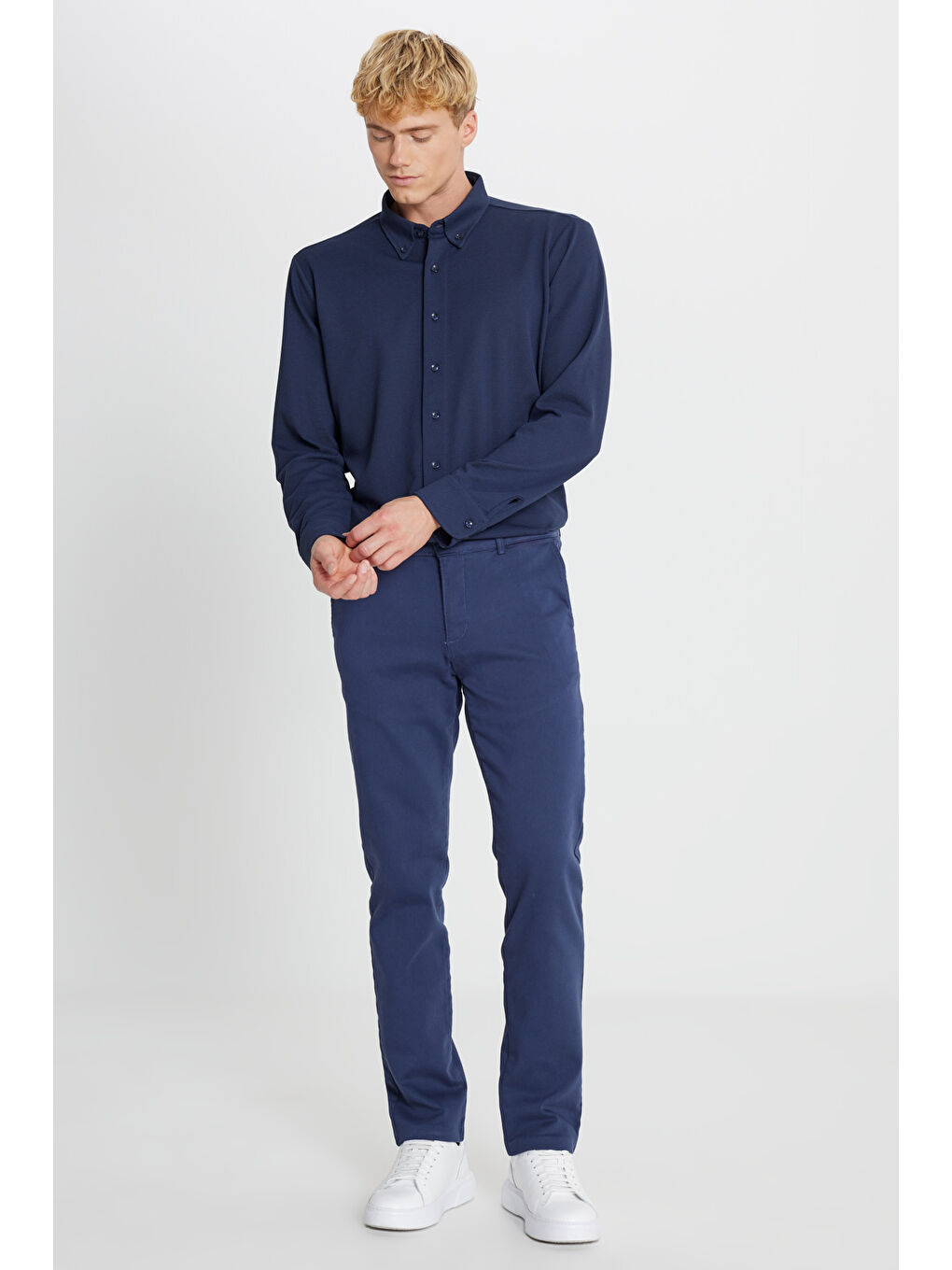 Erkek İndigo Pamuklu Slim Fit Dar Kesim Yan Cep Casual Pantolon-2