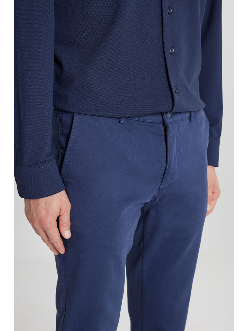 Erkek İndigo Pamuklu Slim Fit Dar Kesim Yan Cep Casual Pantolon-3