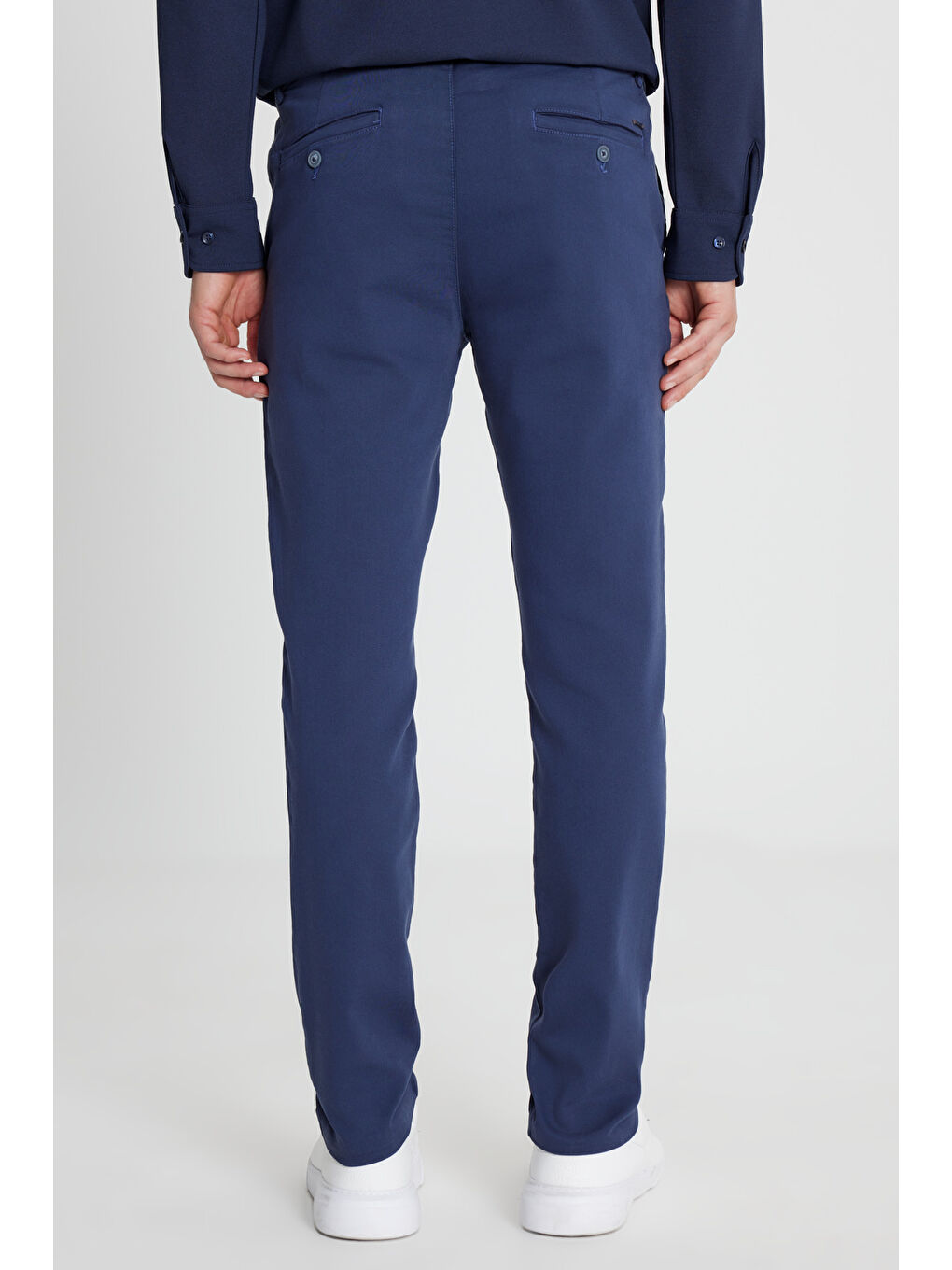 Erkek İndigo Pamuklu Slim Fit Dar Kesim Yan Cep Casual Pantolon-4