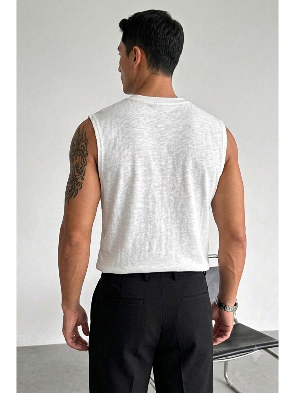 Beyaz Erkek Milano Nakışlı Flamlı Pamuklu Ham Yaka (pis Yaka) Regular Fit Kolsuz T-shirt / Atlet-2