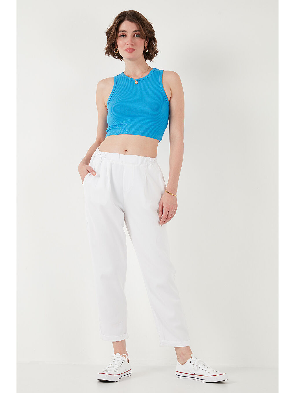 Beyaz Slim Fit Normal Bel Boru Paça Pantolon 668Yp5372-2