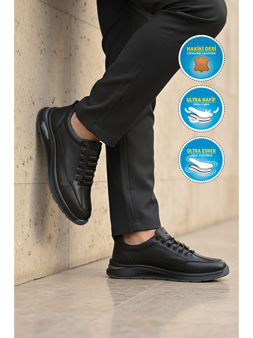 Premium Siyah Hakiki Deri Erkek Casual Ayakkabı 3003 M-2
