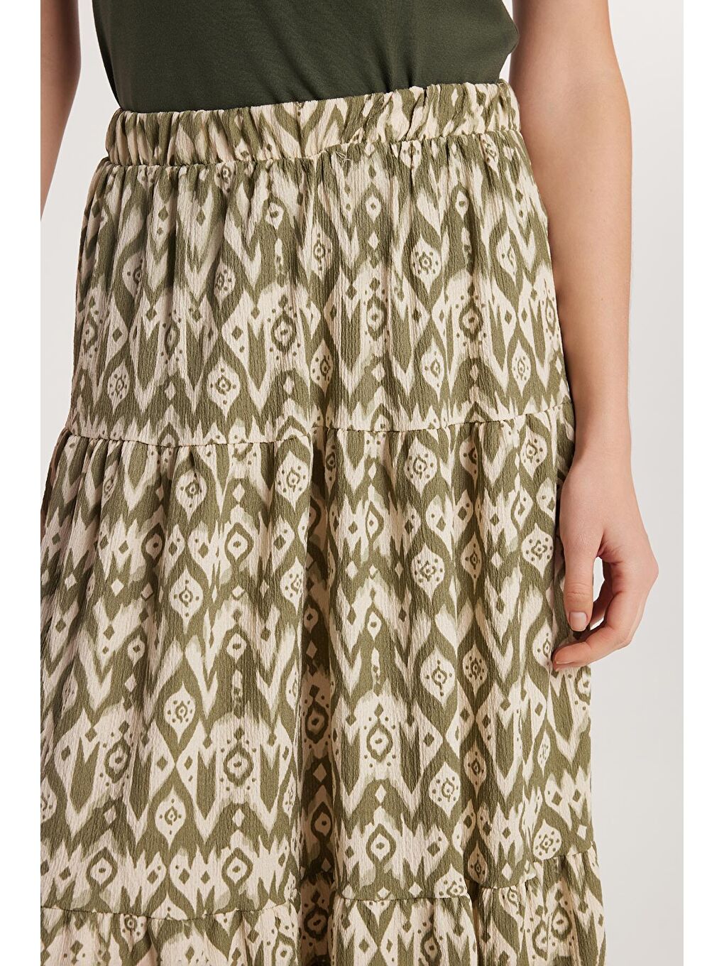 Karışık Kadın Standart Fit Beli Lastikli Baskılı Midi Boy Etek-2