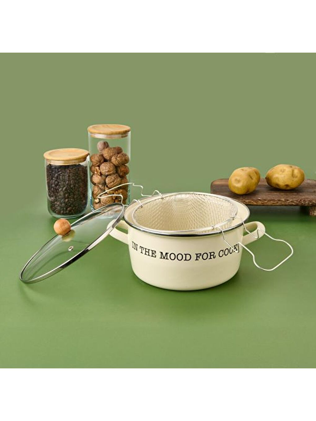 Ekru Emaye Kızartma Tenceresi - Krem - 22 cm