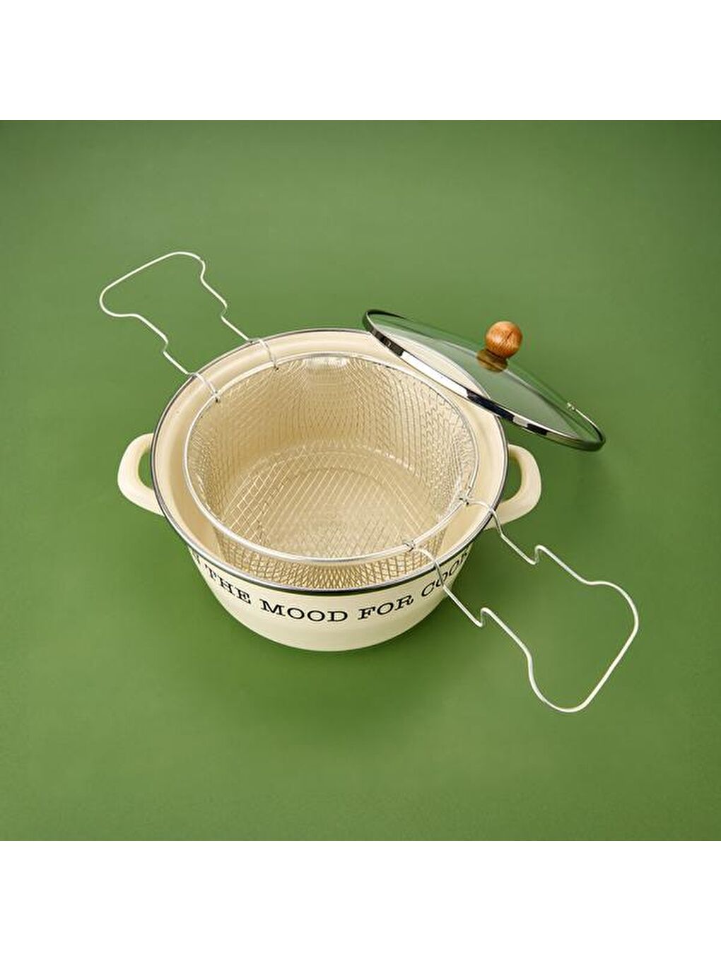 Ekru Emaye Kızartma Tenceresi - Krem - 22 cm-1