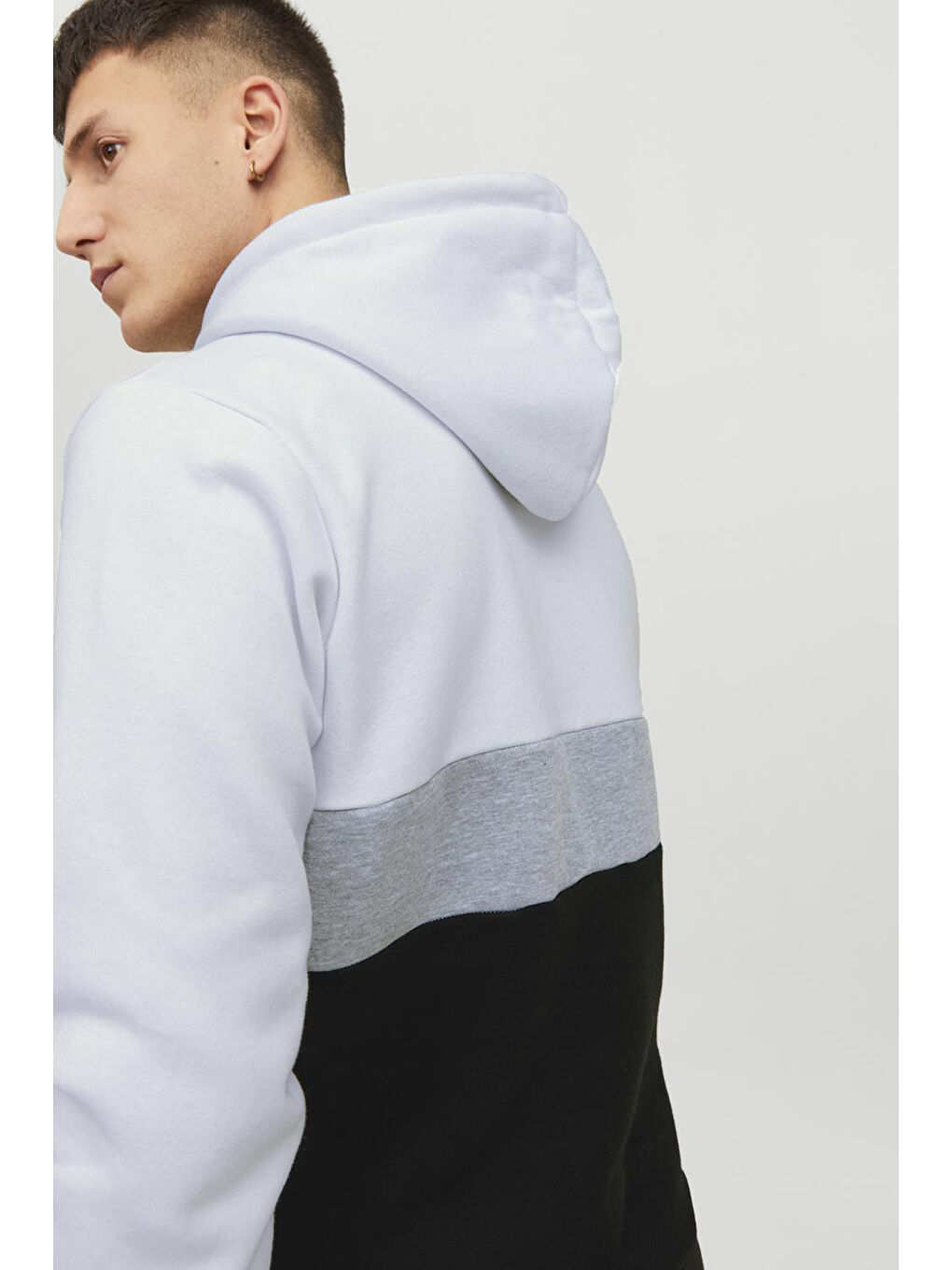 Jack & Jones Beyaz-Siyah Essentials Jjereid Renk Bloklu Kapüşonlu Erkek Sweat 12233959 - 4