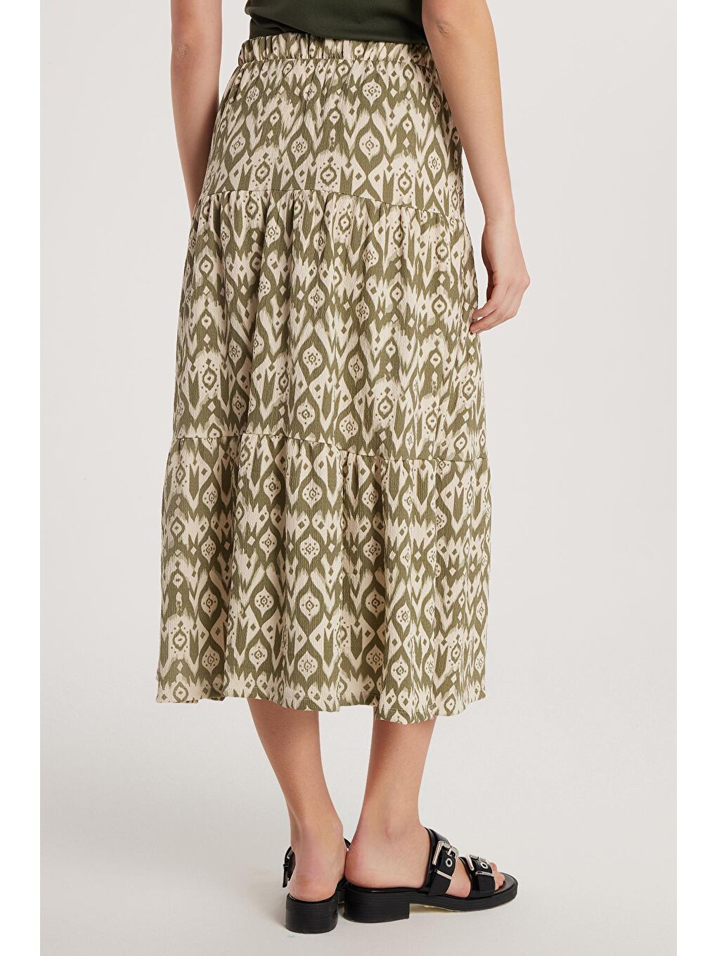 Karışık Kadın Standart Fit Beli Lastikli Baskılı Midi Boy Etek-4
