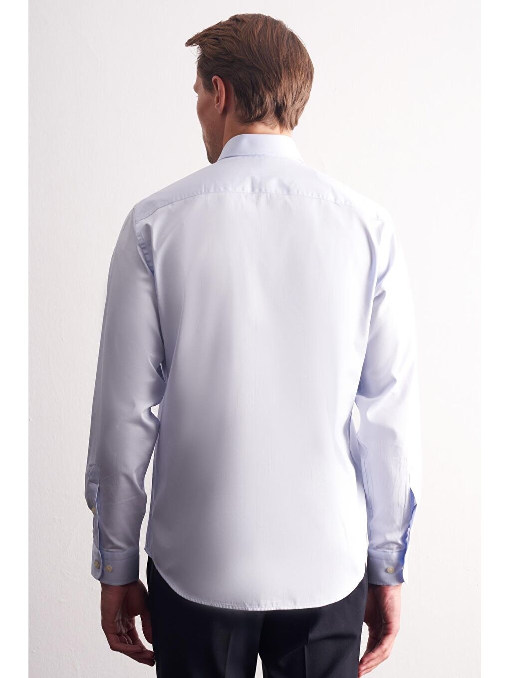 Açık Mavi Yarım İtalyan Yaka Saten Uzun Kol Premium Slim Fit %100 Pamuk Gömlek 1004255195-5