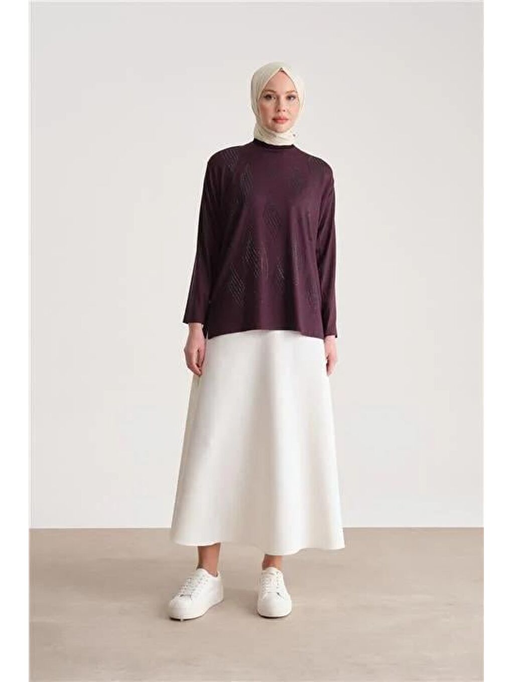 Mor Taş Detaylı Penye Bluz 24Yd9001 Mürdüm-1