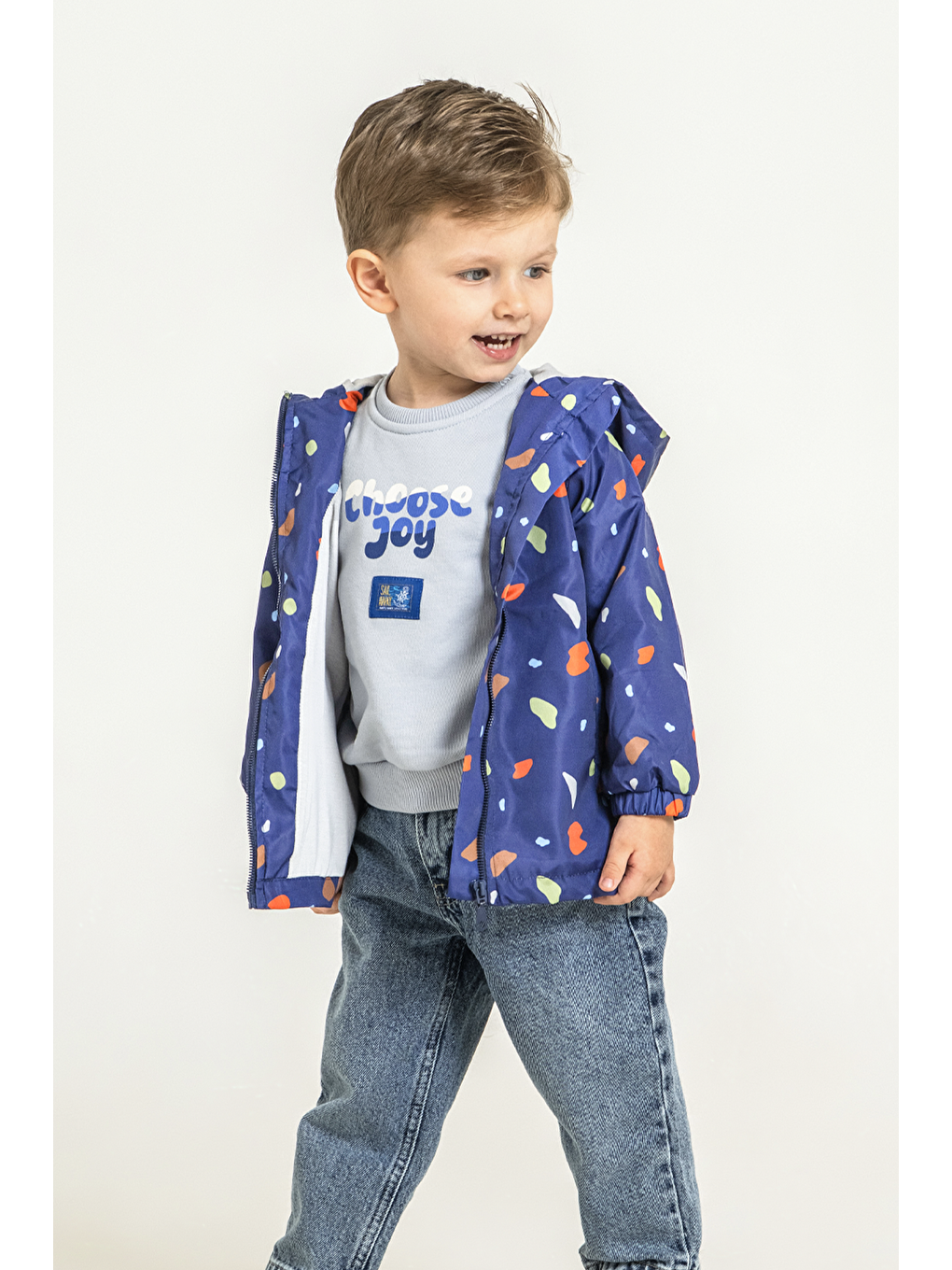 Kız Erkek Çocuk Kapüşonlu Yağmurluk - Lacivert-1