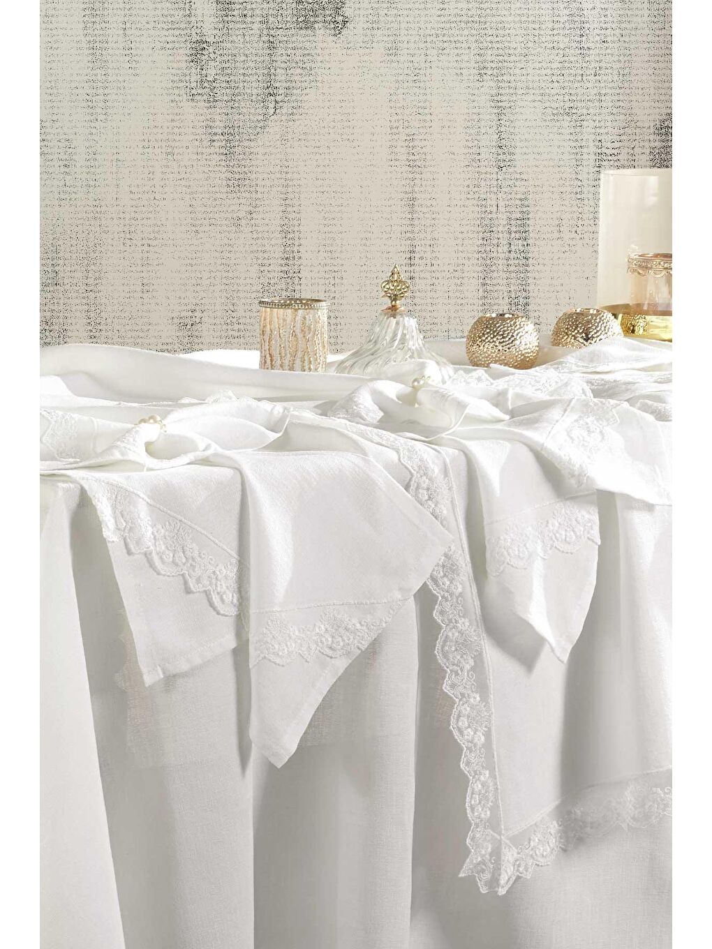 Ekru Yemek Seti 12 Kişilik Dertsiz Leke Tutmaz Dantelli Pure Krem-1