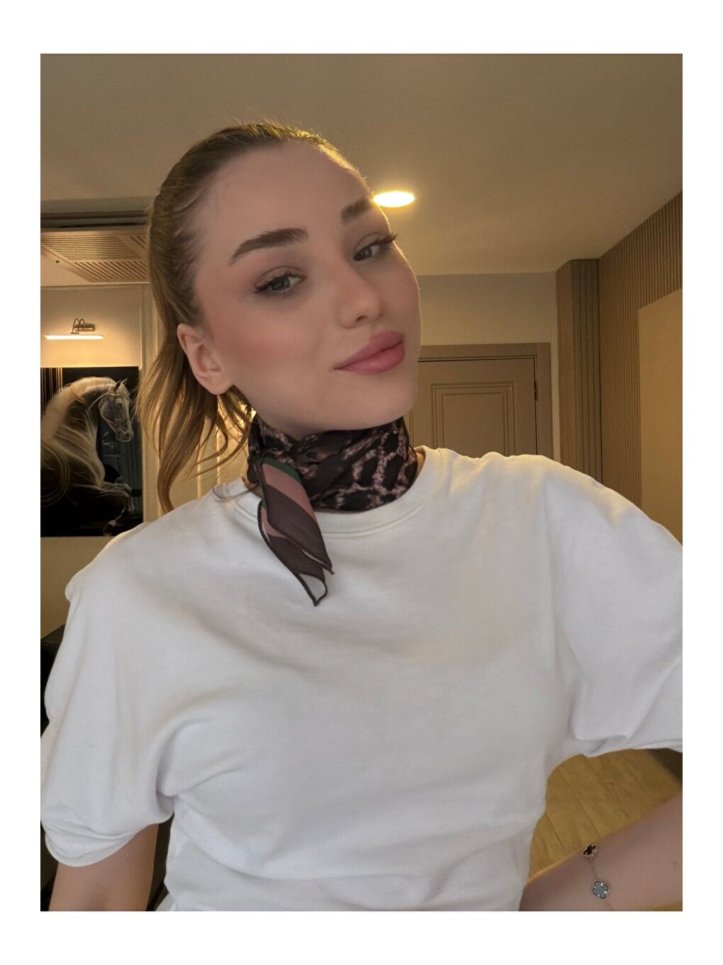 Karışık Kadın Leopar Desenli Saten Boyun Fuları Bandana Kahverengi FLR2004-1