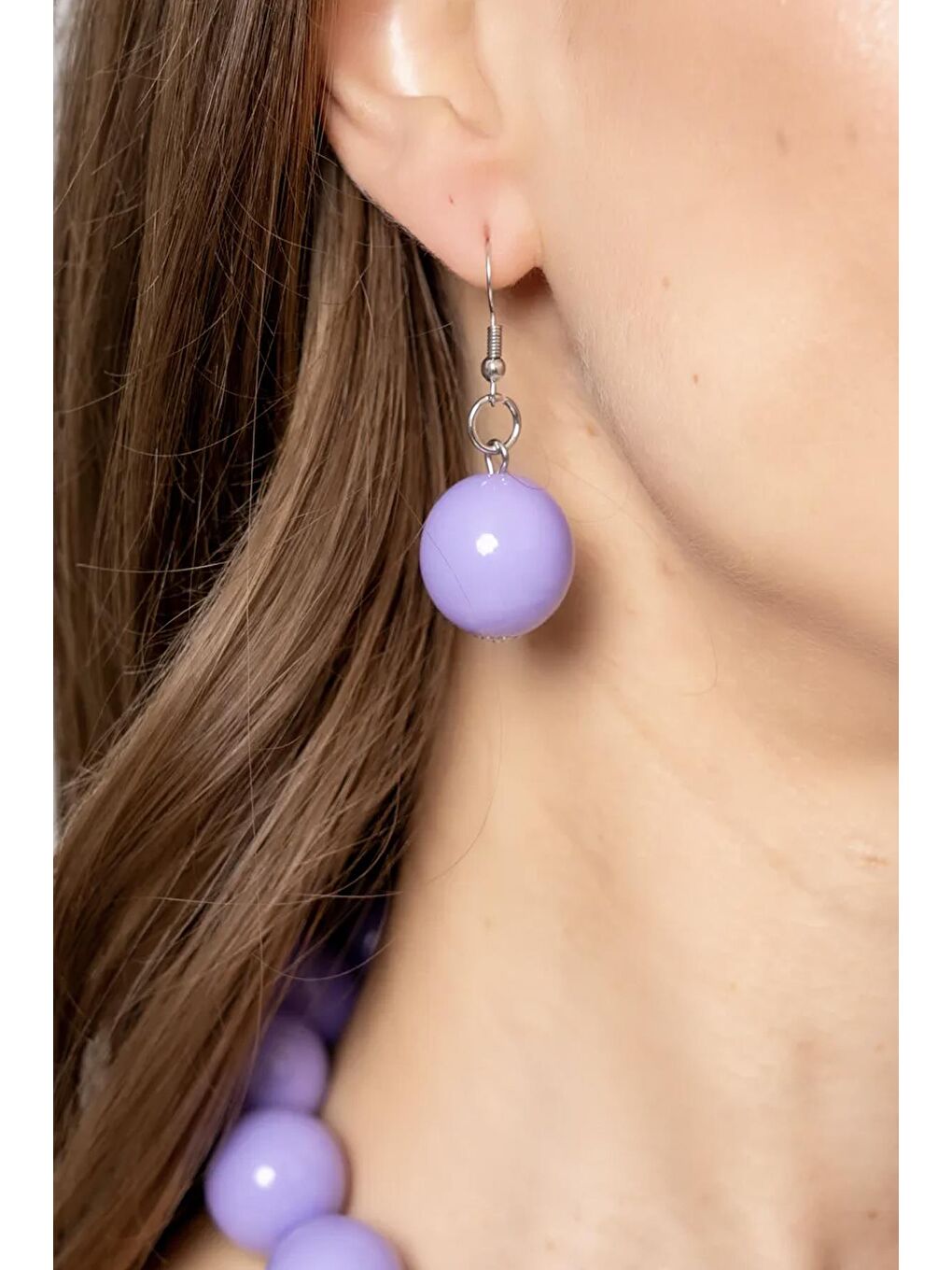 Lila 20mm Büyük Boncuklu Küpe-1