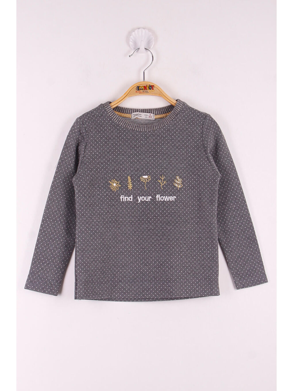 Antrasit Kız Çocuk Yazı Nakışlı Puanlı T-Shirt