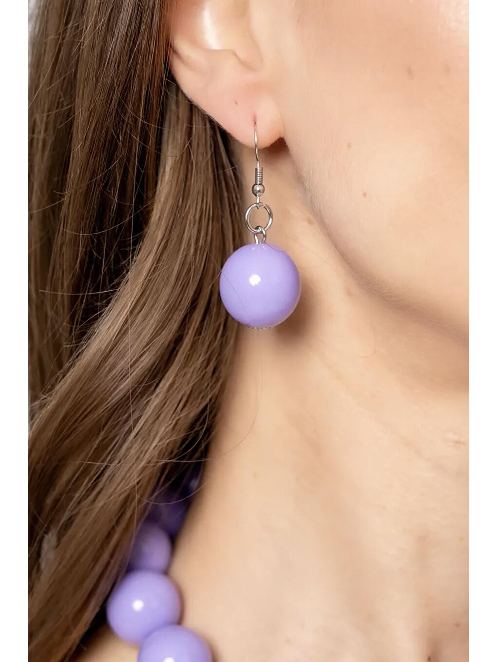 Lila 20mm Büyük Boncuklu Küpe-2