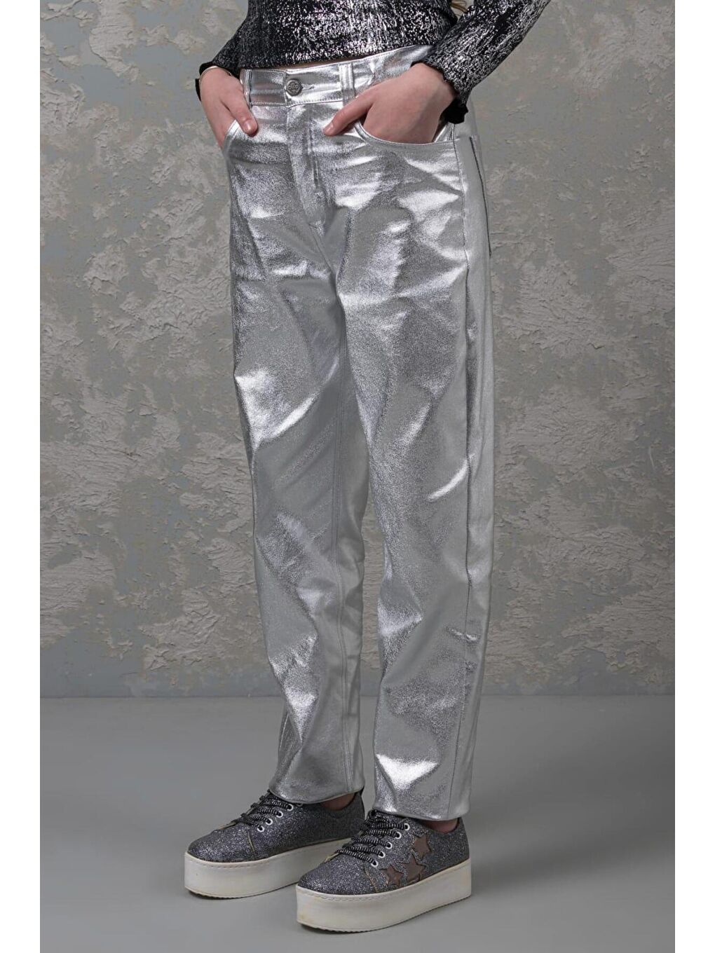 Karışık Kız Çocuk Varak Baskılı Parlak Pantolon-1