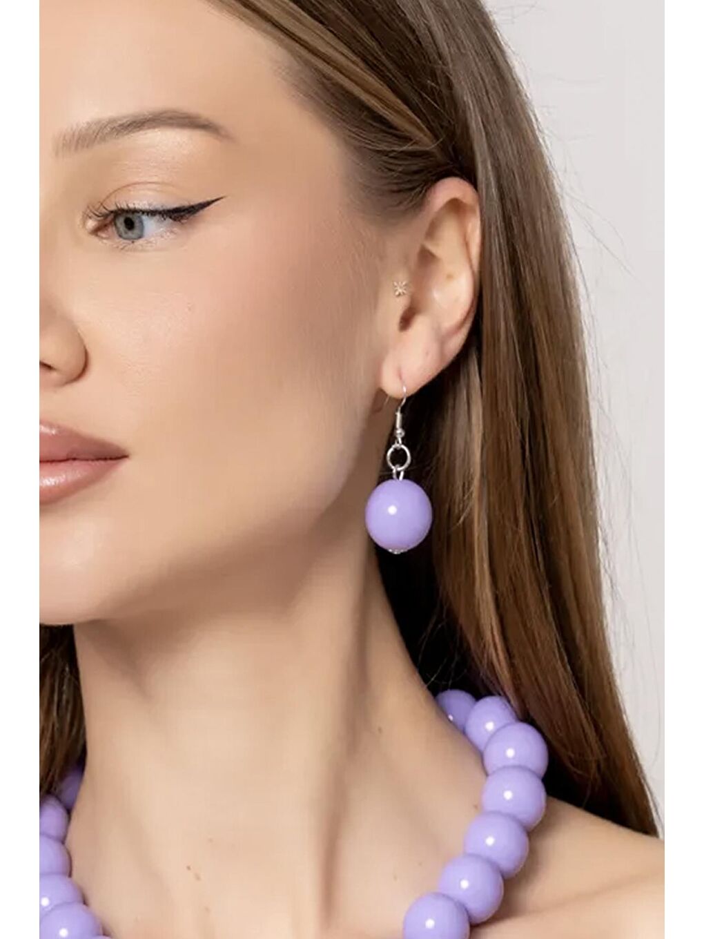 Lila 20mm Büyük Boncuklu Küpe-3