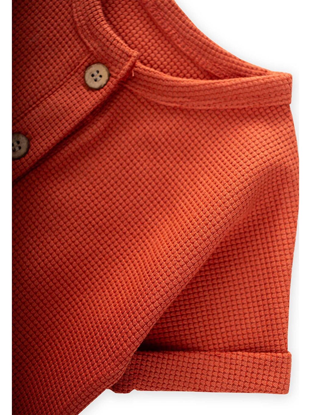 Kahverengi Waffle Patlı Tulum 0-3 Yaş Kiremit-2