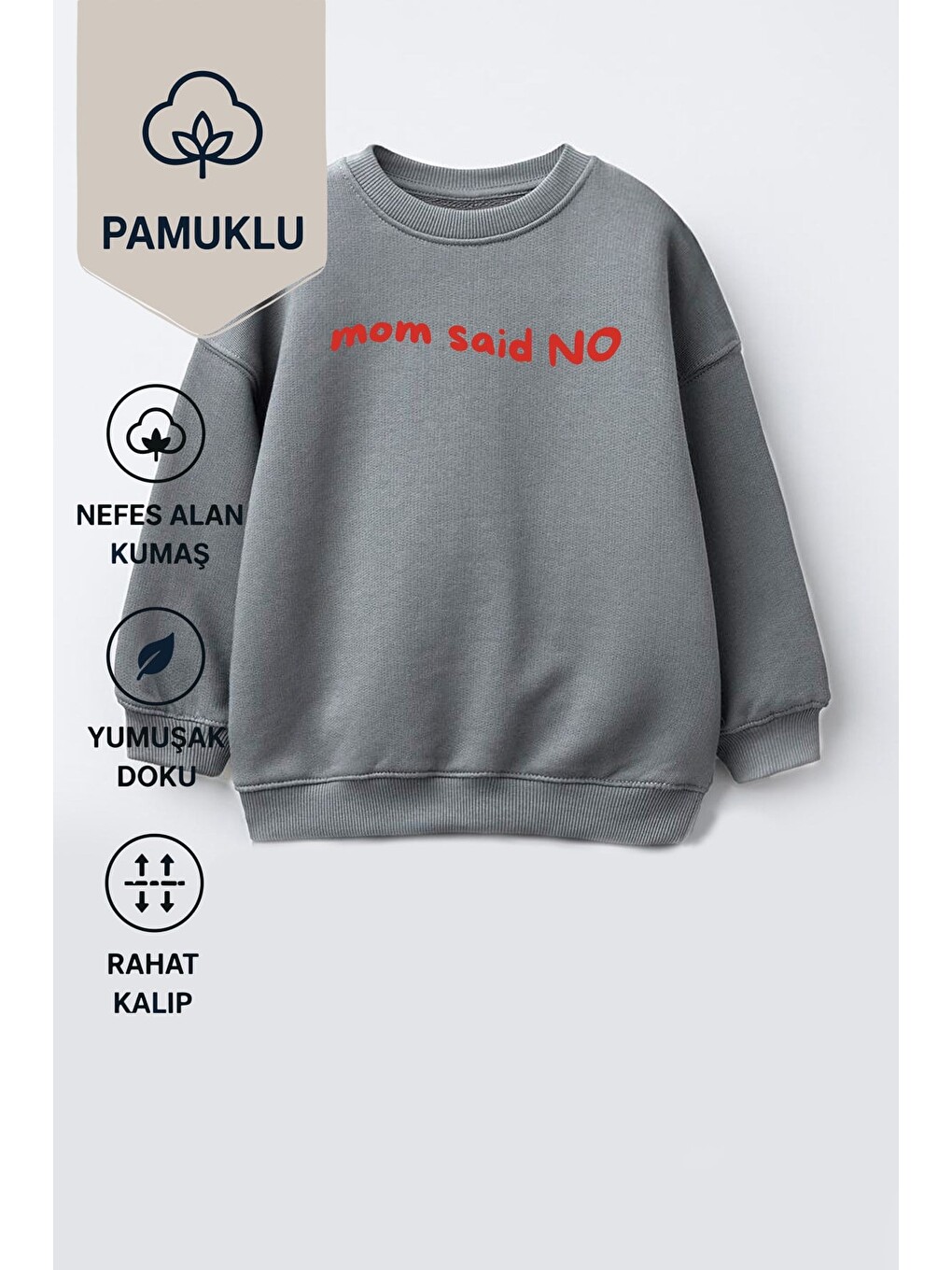 Antrasit Unisex Çocuk 3 İplik Kumaş Slogan Baskılı Pamuklu Sweatshirt-1