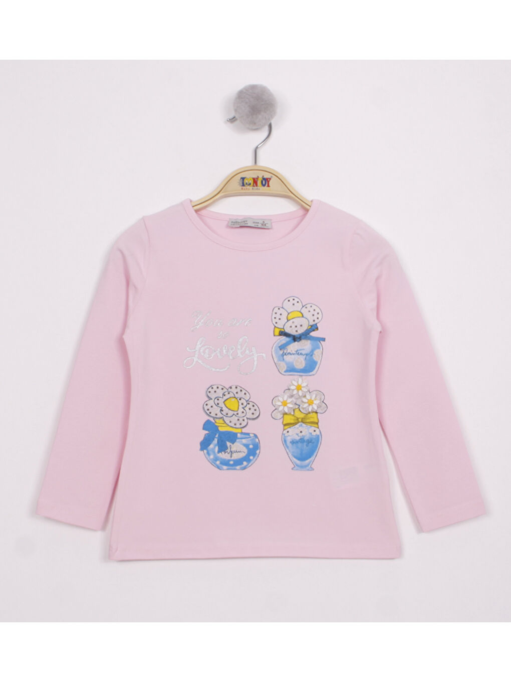 Pembe Kız Çocuk Papatya Vazo Baskılı T-Shirt