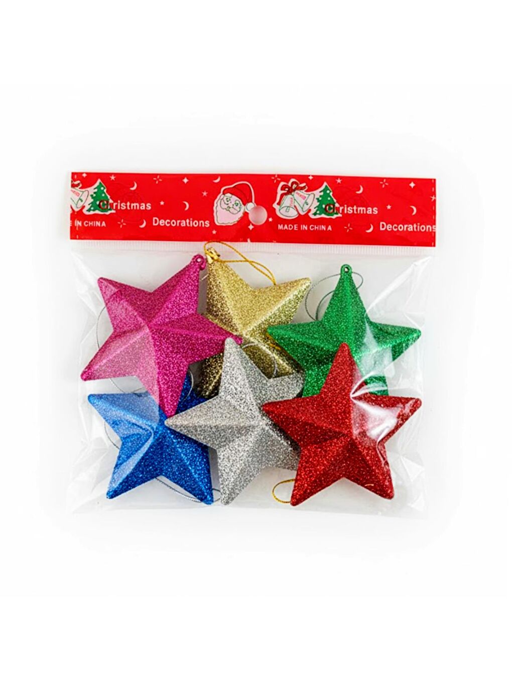 Parlak Simli Yıldız Yılbaşı Süsü 6 lı Karışık Renk (2505091)