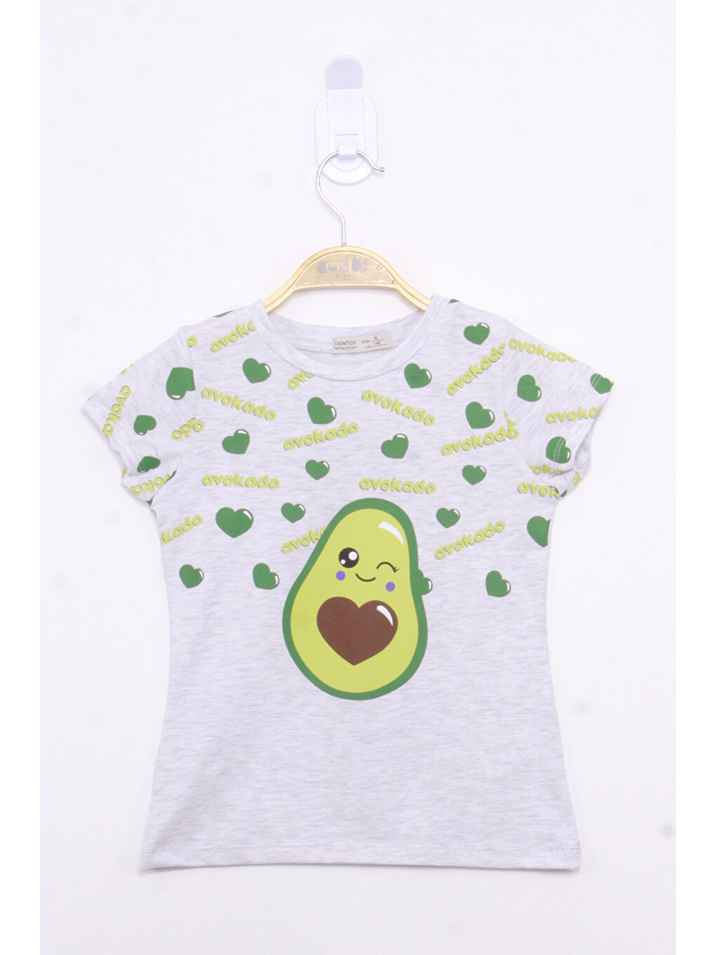 Gri Kız Çocuk Avokado Baskılı Tişört