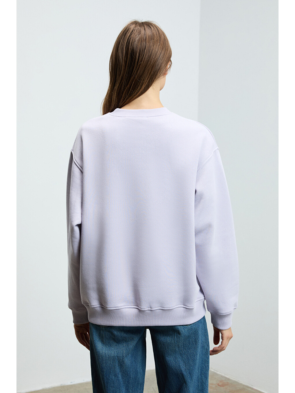 Karıus Kadın Organik Pamuklu İçi Polarlı Oversize Yuvarlak Yakalı Lila Sweatshirt-4