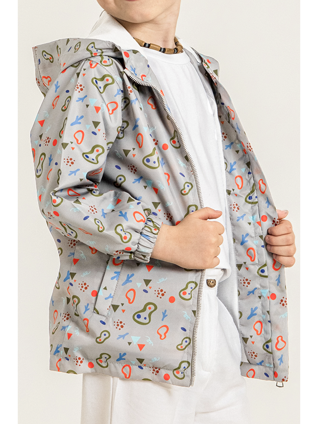 Kız Erkek Çocuk Kapüşonlu Yağmurluk - Gri-1