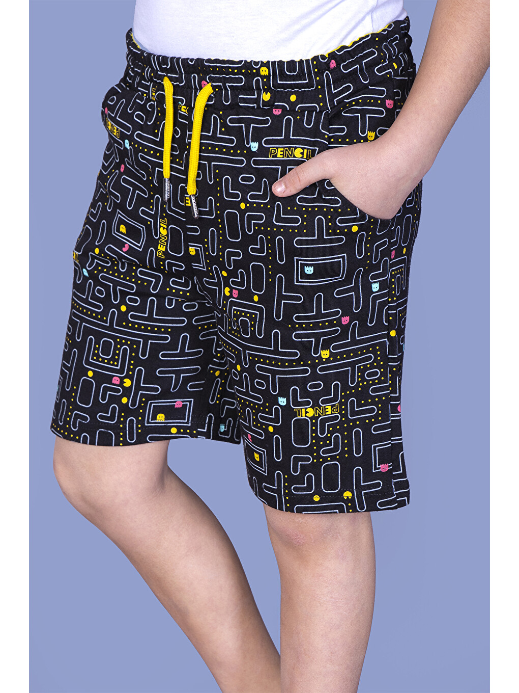 Siyah Erkek Çocuk Pac-man Baskılı Şort
