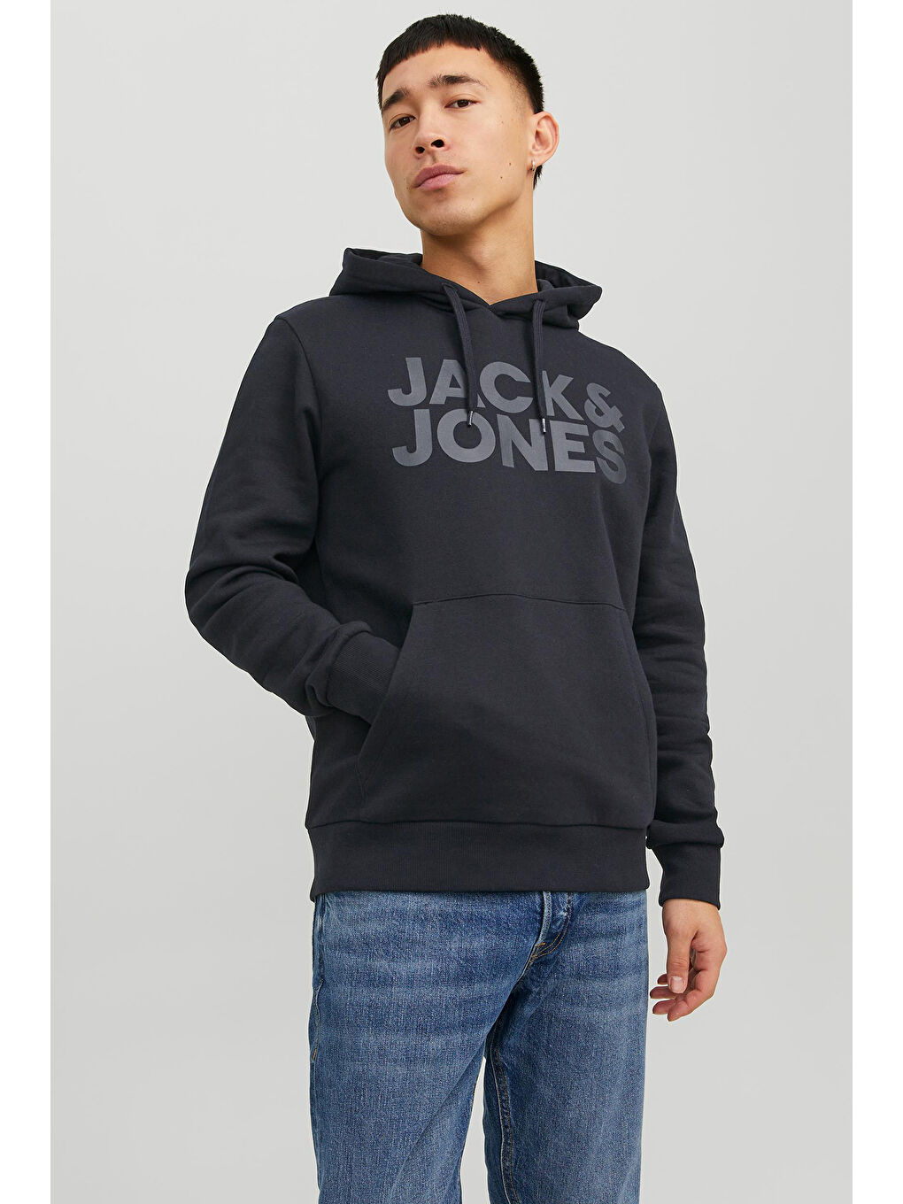 Jack & Jones Koyu Siyah Jjecorp Regular Fit Kapüşonlu Erkek Sweat 12152840