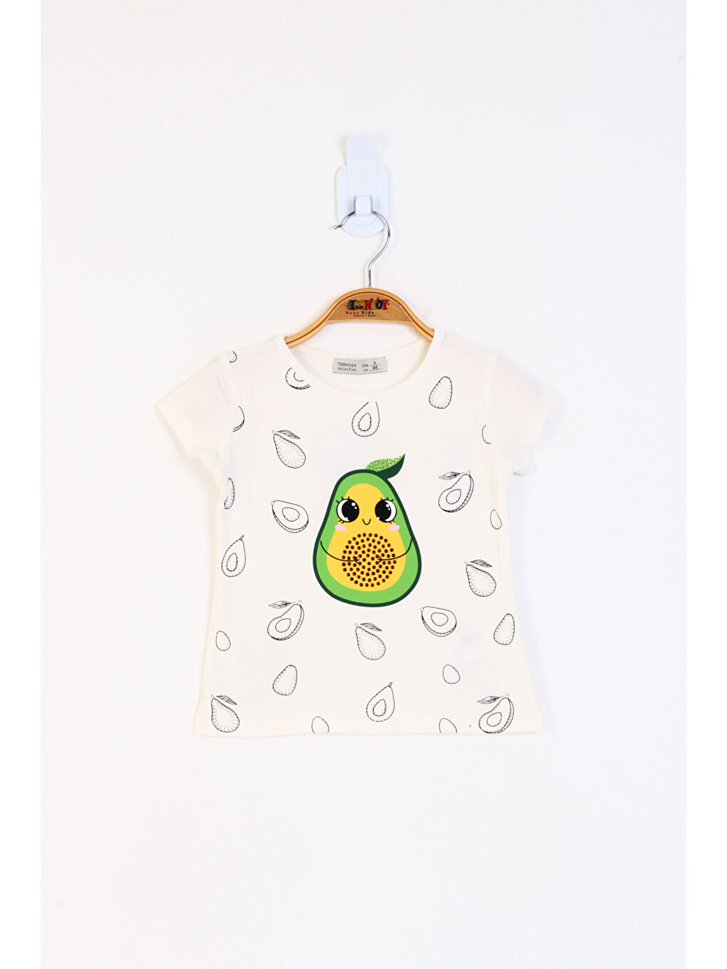 Ekru Kız Çocuk Avokado Baskılı Tişört