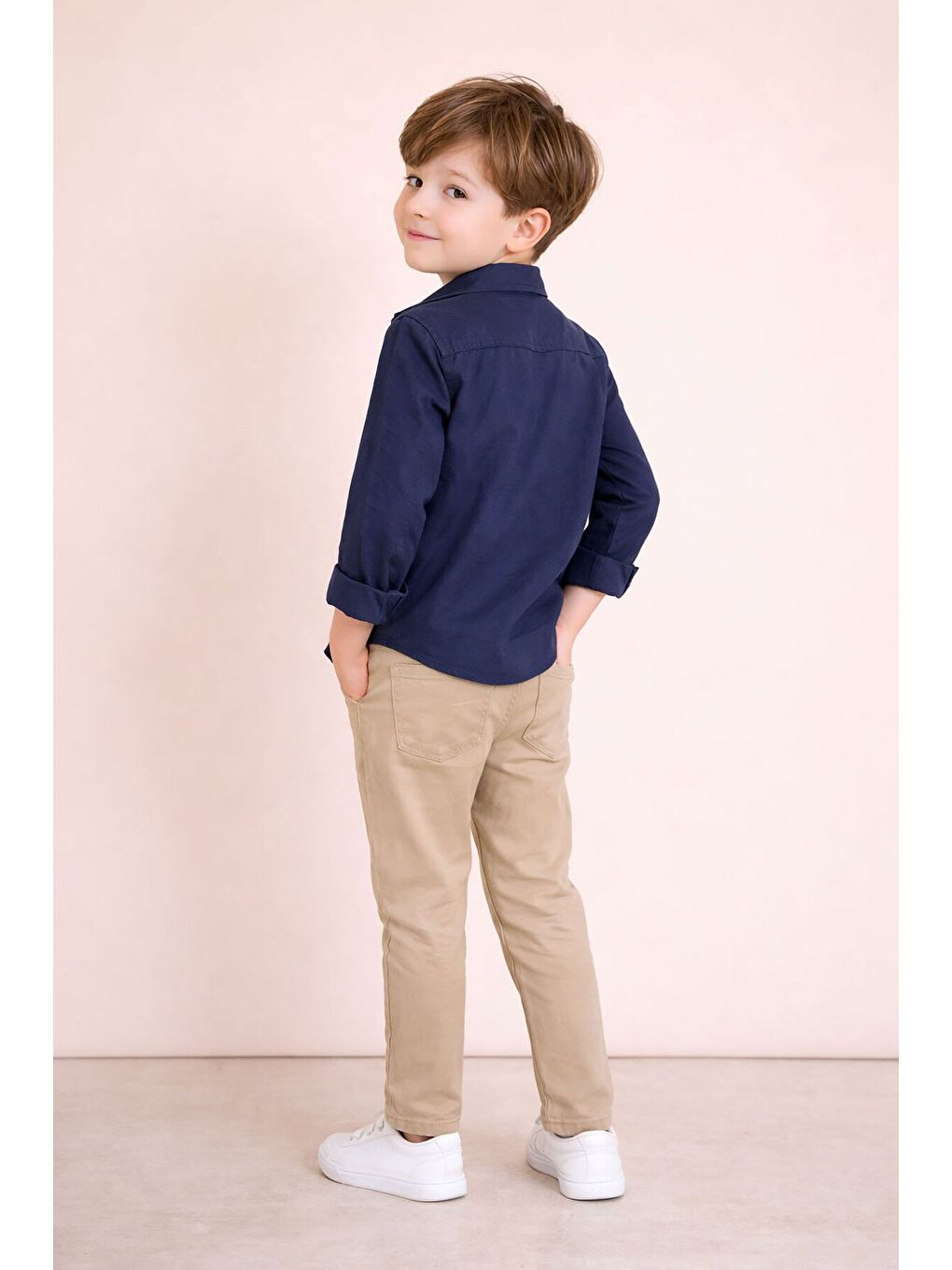 Lacivert Uzun Kol Düğmeli Gömlekli Tişörtlüi Erkek Çocuk 3lü Pantolonlu Takım 23757-1