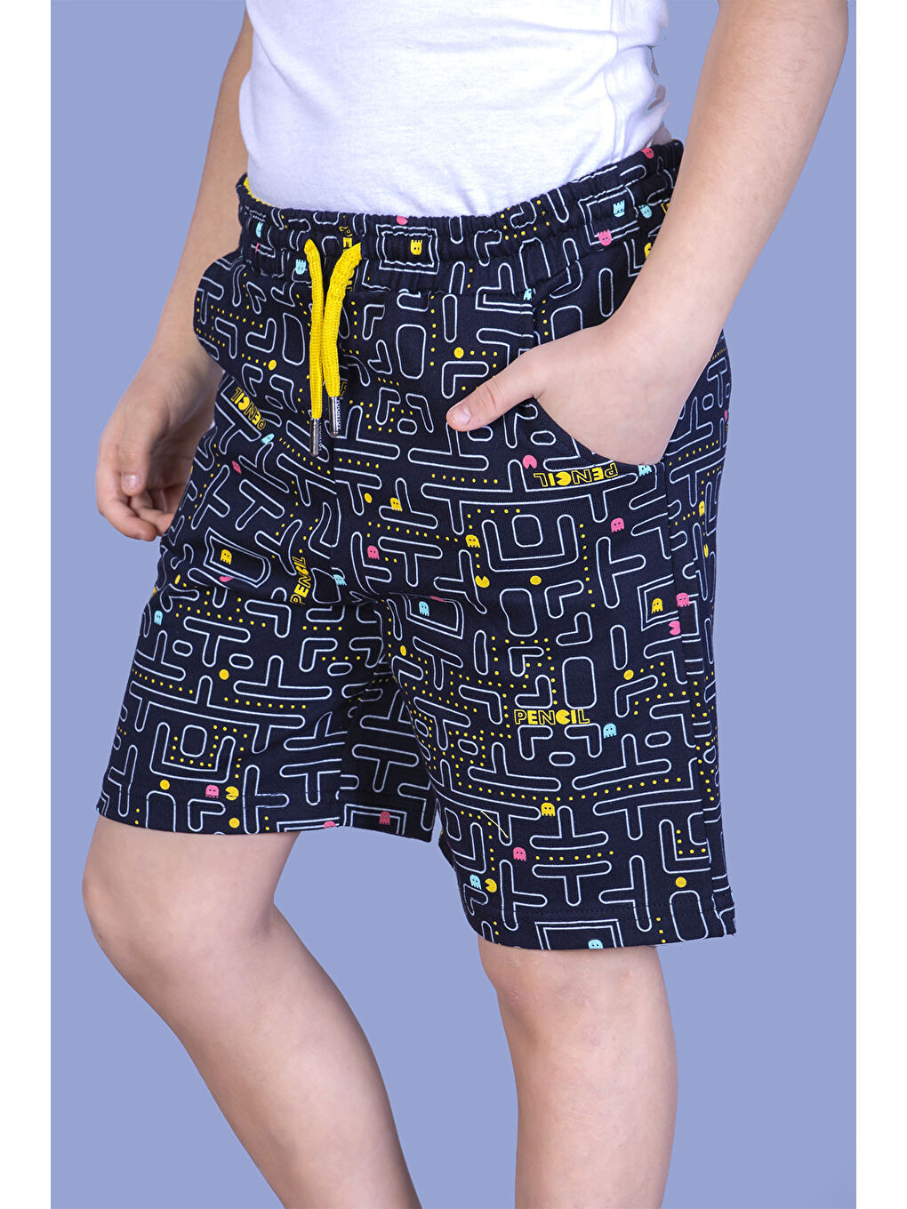 Lacivert Erkek Çocuk Pac-Man Baskılı Şort