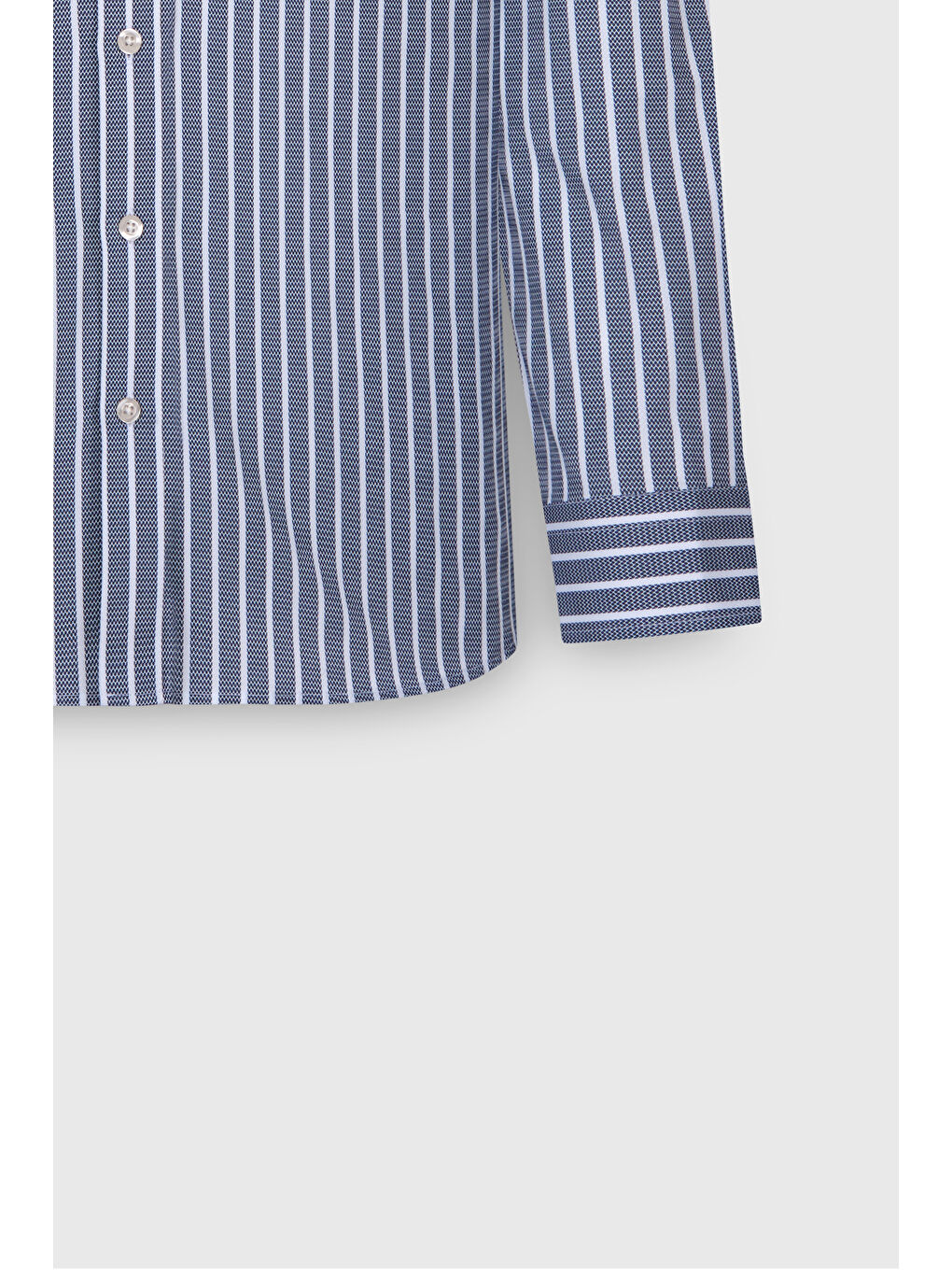 Erkek Beyaz-Lacivert %100 Pamuk Slim Fit Dar Kesim Küçük İtalyan Yaka Çizgili Gömlek-8