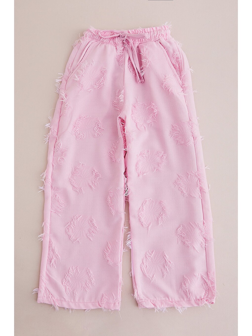 Pembe Püsküllü Beli Lastikli Kız Çocuk Palazzo Pantolon