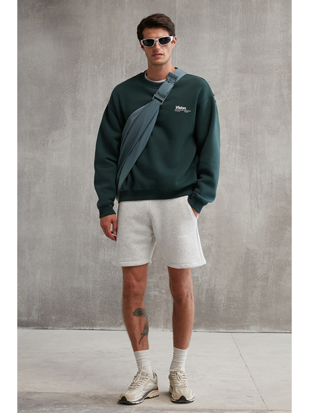 Yeşil Ernest Erkek Organik Pamuklu Yumuşacık Baskı Detaylı Bisiklet Yaka İçi Polarlı KOYU YEŞİL Sweatshirt-3