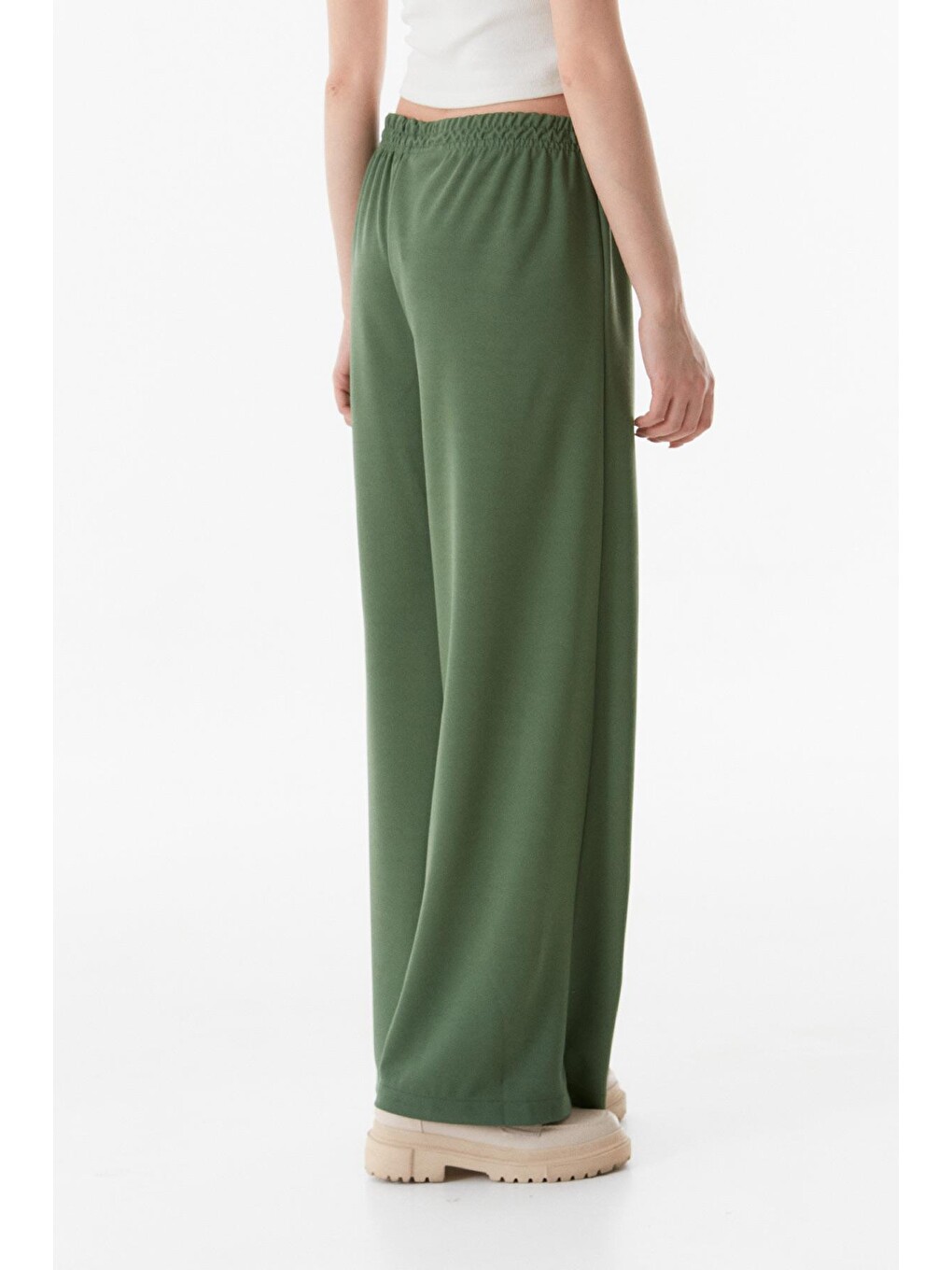 Haki Beli Lastikli Wide Leg Pantolon-2