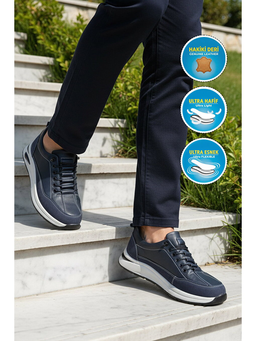Premium Lacivert Hakiki Deri Erkek Casual Ayakkabı 3003 M-2
