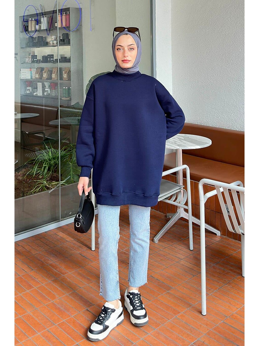 Üç İplikli Yarım Balıkçı Yakalı Basic Tunik Lacivert