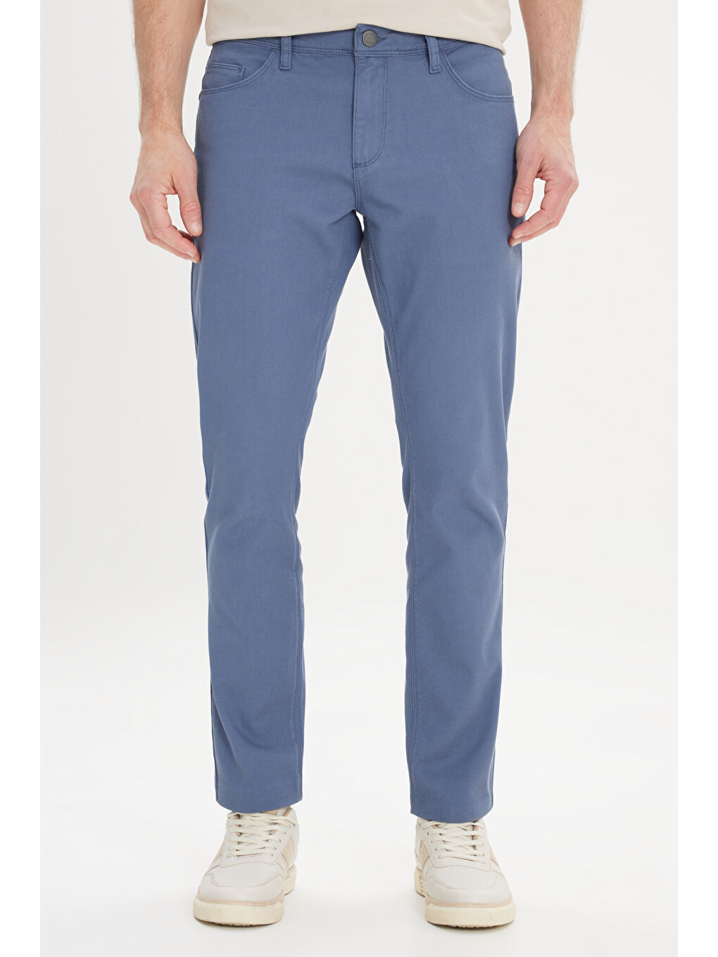 Erkek Petrol Slim Fit Dar Kesim 5 Cep Armürlü Esnek Pantolon