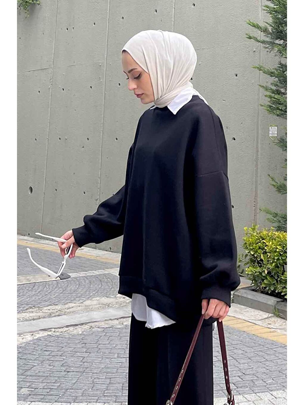 Jasmin Bisiklet Yaka Oversize Sweat Siyah-1