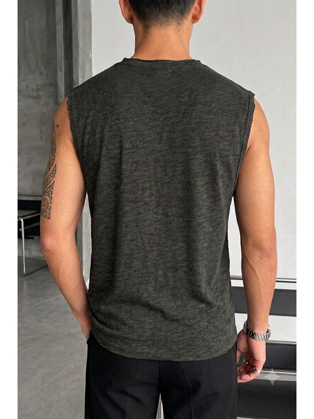 Siyah Erkek Milano Nakışlı Flamlı Pamuklu Ham Yaka (pis Yaka) Regular Fit Kolsuz T-shirt / Atlet-2