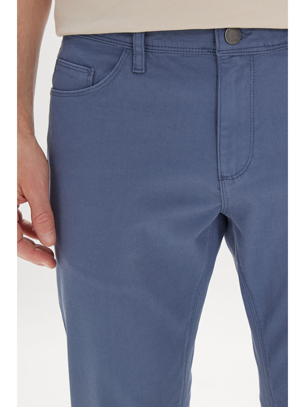 Erkek Petrol Slim Fit Dar Kesim 5 Cep Armürlü Esnek Pantolon-4