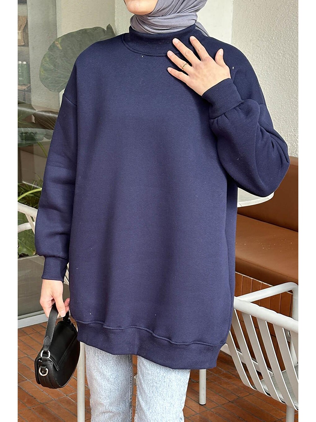 Üç İplikli Yarım Balıkçı Yakalı Basic Tunik Lacivert-2