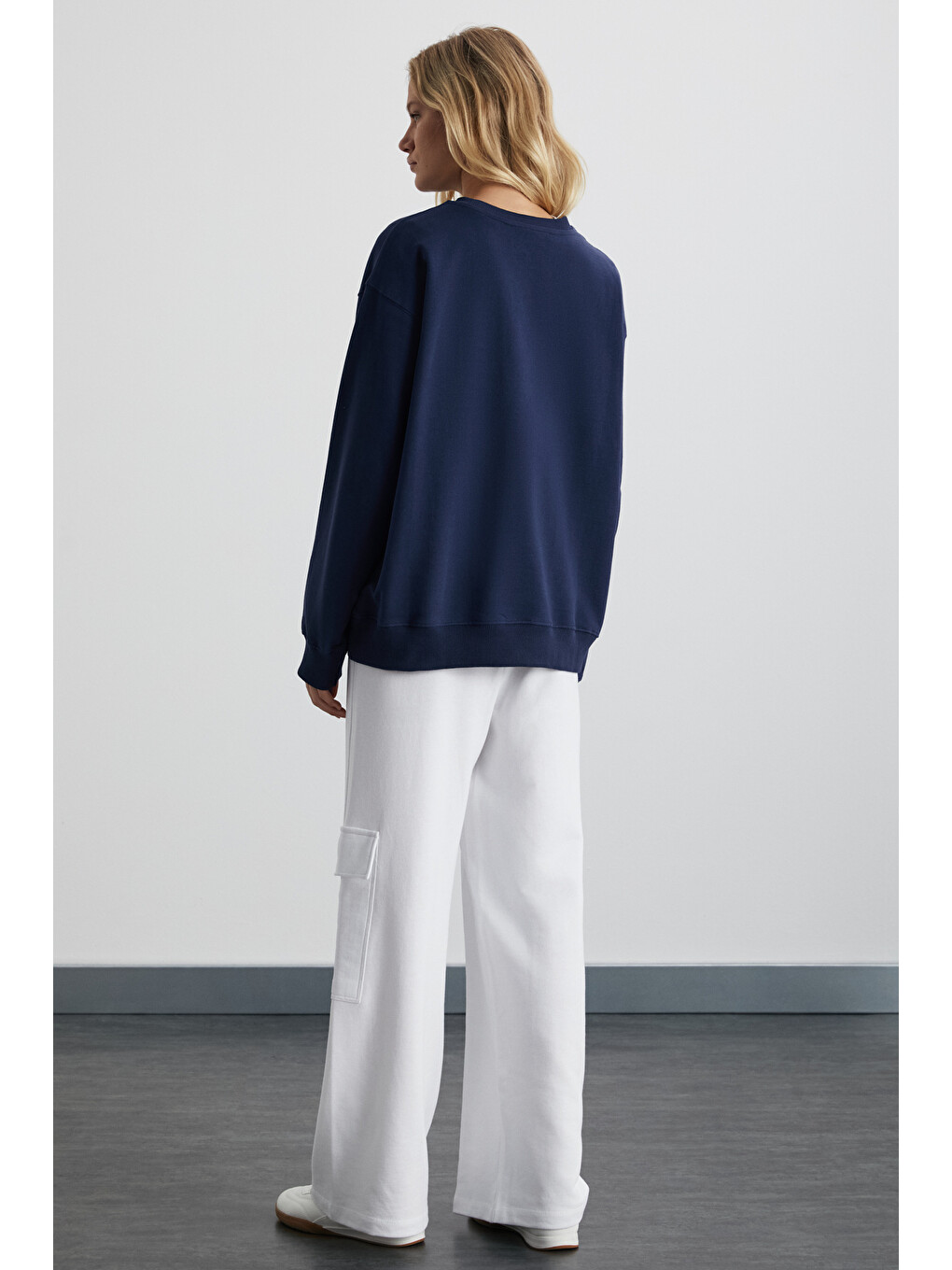 Karıus Kadın Organik Pamuklu İçi Polarlı Oversize Yuvarlak Yakalı Lacivert Sweatshirt-6