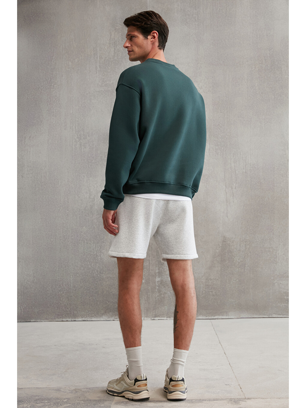 Yeşil Ernest Erkek Organik Pamuklu Yumuşacık Baskı Detaylı Bisiklet Yaka İçi Polarlı KOYU YEŞİL Sweatshirt-4