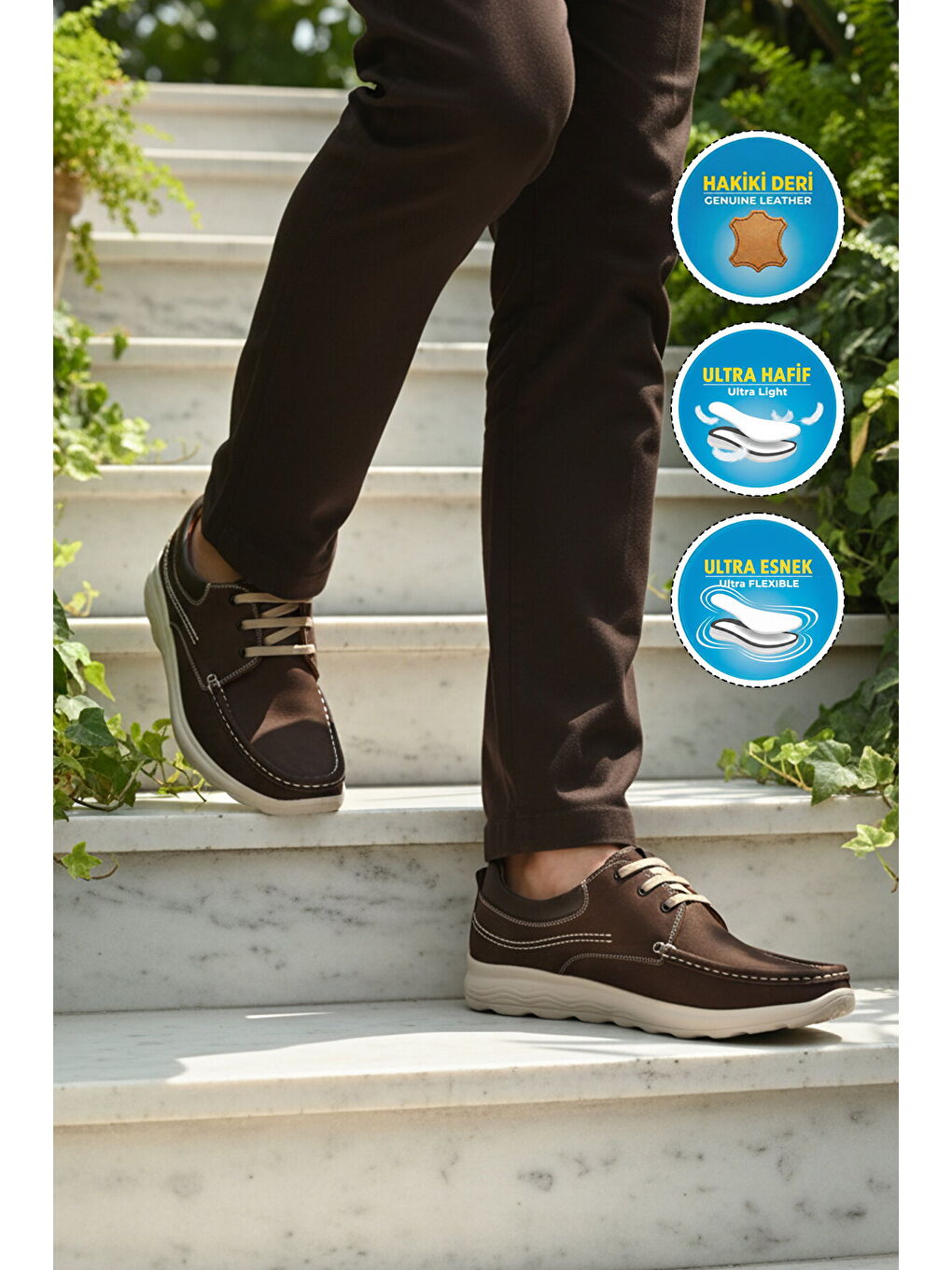 Kahverengi Premium Kahve Nubuk Hakiki Deri Erkek Casual Ayakkabı 2407 M-2
