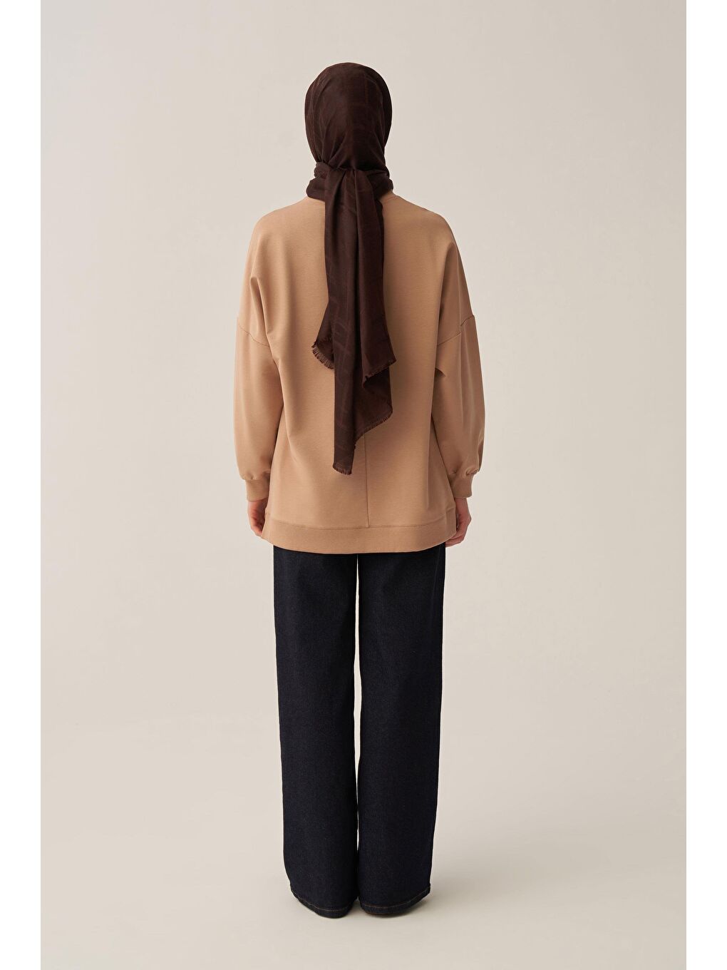 Bej Vizon-Pamuklu Aplikeli Sweatsirt-2