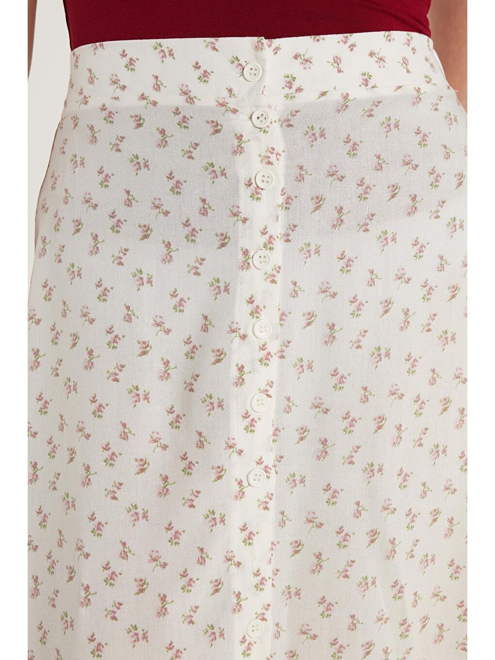 Karışık Kadın Standart Fit Düğmeli Viskon Lastikli Baskılı Midi Boy Etek-2