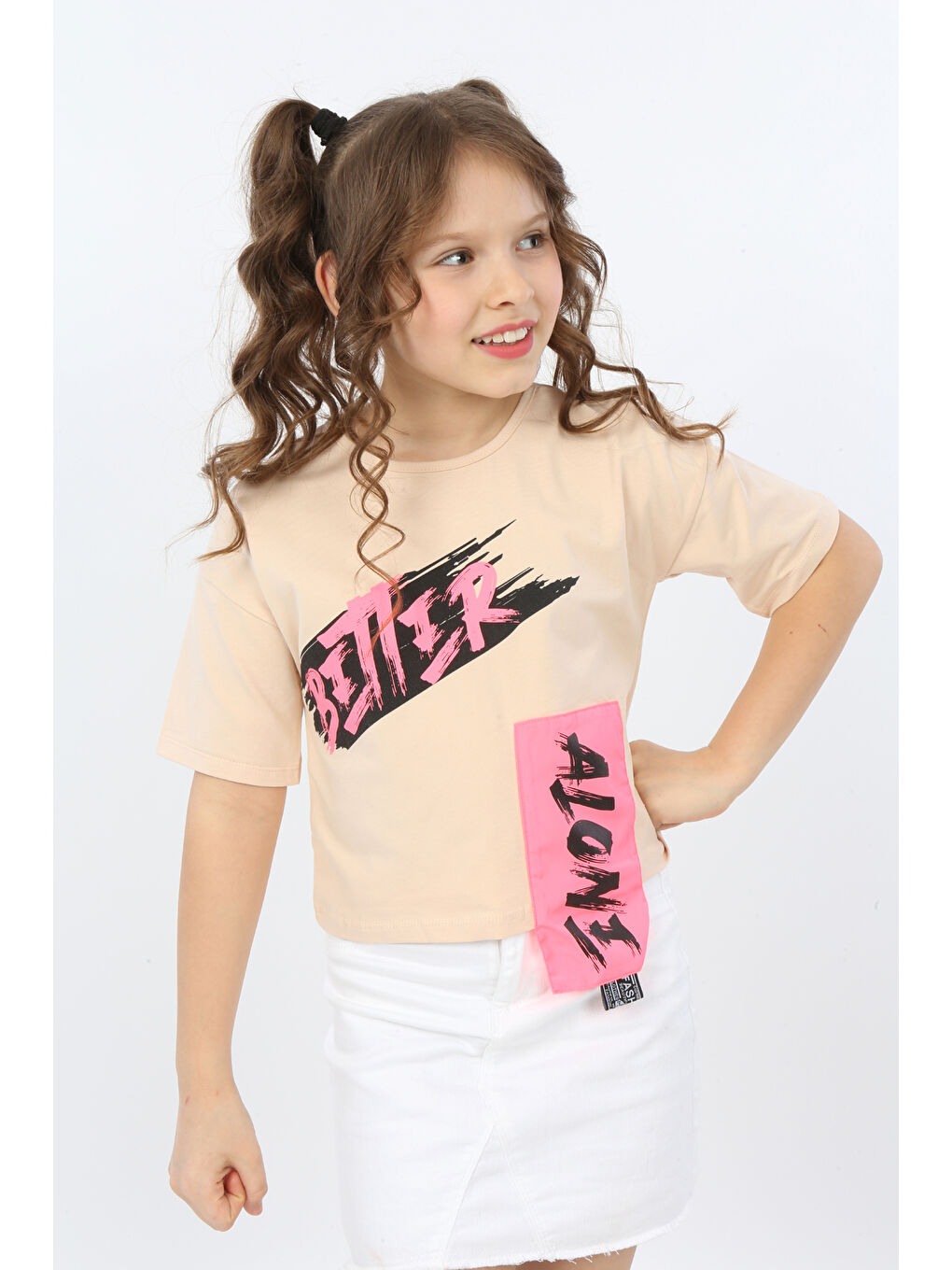 Bej Kız Çocuk Better Baskılı Tişört-1